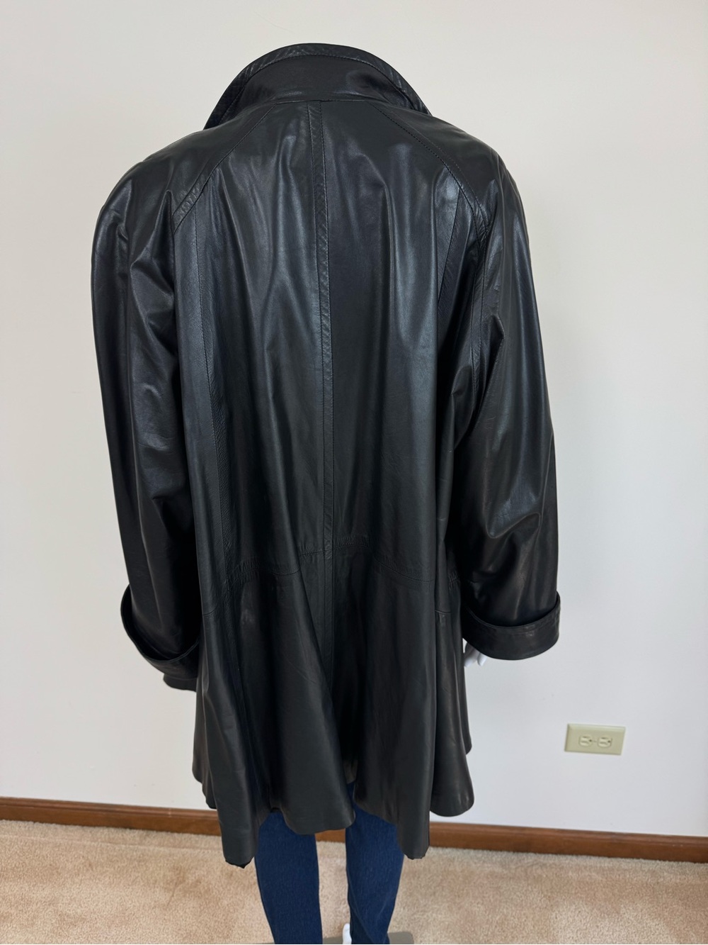 York Furrier Butter Soft Lambskin Leather Coat Black Oversized Y2K A Line Sz S - Picture 8 of 15